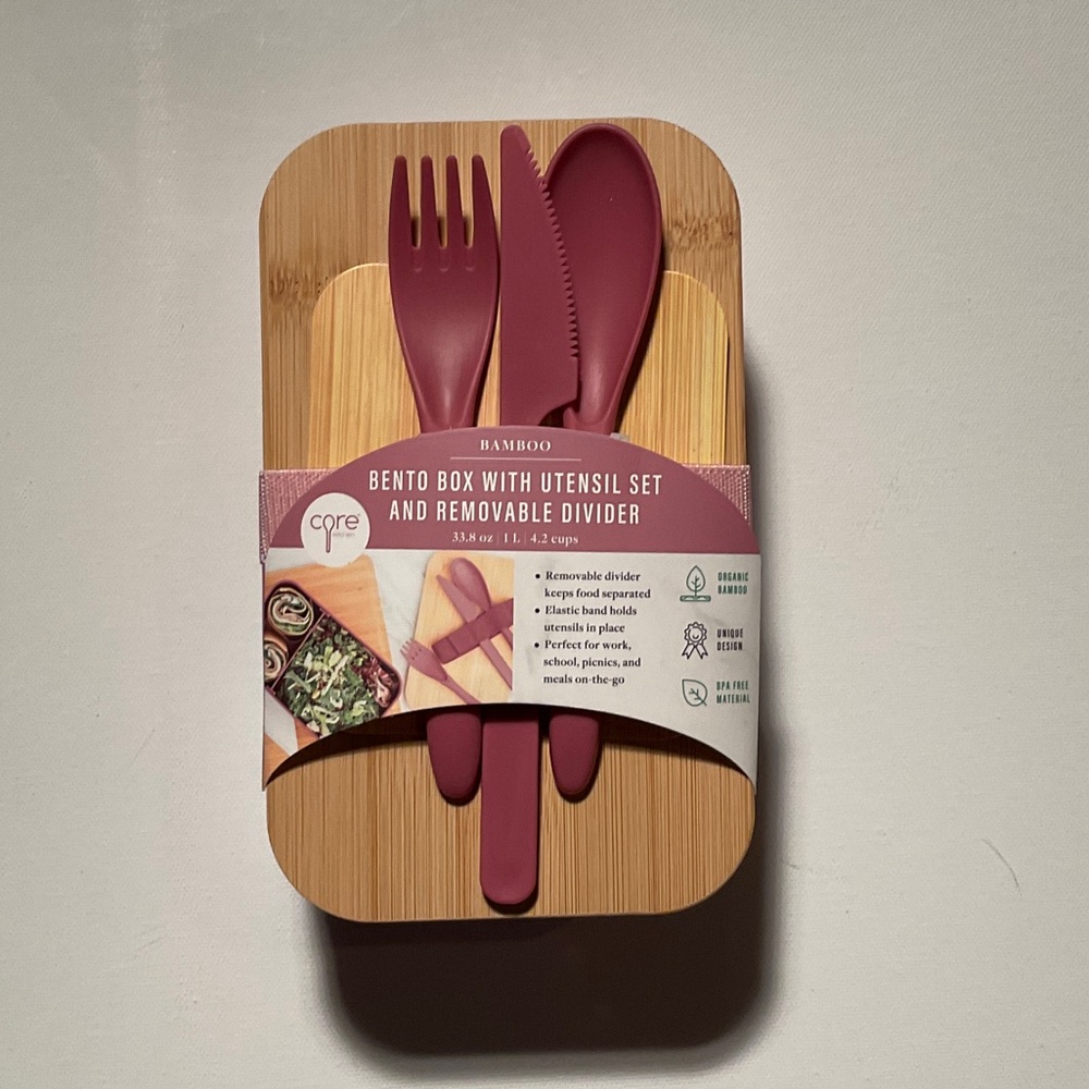 BAMBOO Pink Bento Box with Mauve Utensils